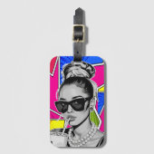 Pop Art Retrô Mulher Fashion Preto e Branco  Gepäckanhänger (Vorderseite Vertikal)