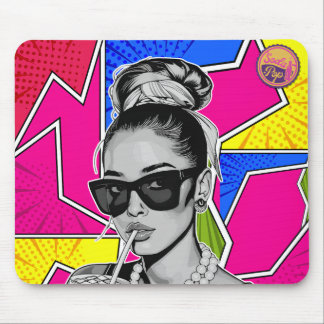 Pop Art Retrô Mulher Fashion Preto e Branco Mousepad