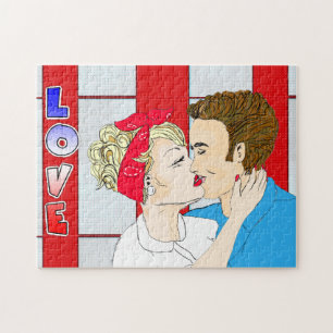 Pop Art Retro Paar küssend Romantisch Nostalgisch Puzzle