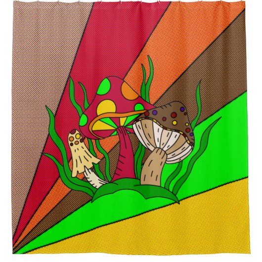 Pop Art Retro Pilze Duschvorhang (Vorderseite)