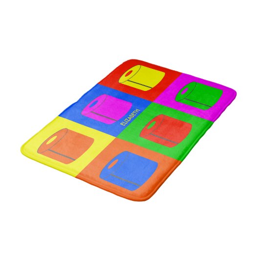 Pop Art Retro Psychedelic Toilettenpapier Vibrann Badematte (Schrägansicht)