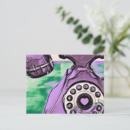 Pop Art Retro Telefon Postkarte (Stehend Vorderseite)