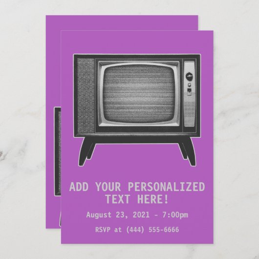 Pop Art Retro TV Set Einladung (Vorne/Hinten)