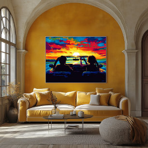 Pop Art Road Trip Sonnenuntergang Wandbild – Abent Poster