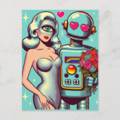 Pop Art Robot and Alien Woman in Liebe Postkarte (Vorderseite)