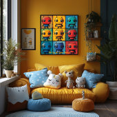 Pop Art Robot Grid Colorful Wall Art Poster