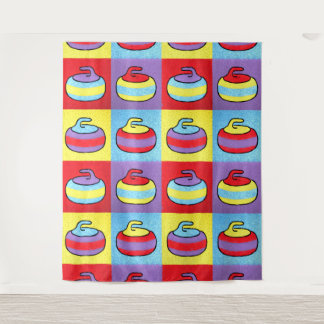 Pop Art Rocks Curling Stone Design Wandteppich