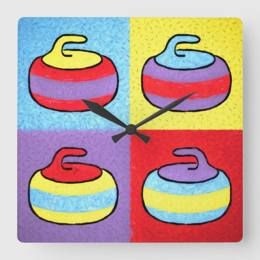 Pop-Art Rocks Curlingstein-Design Quadratische Wanduhr (Vorderseite)