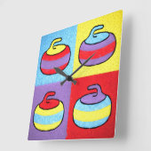 Pop-Art Rocks Curlingstein-Design Quadratische Wanduhr (Winkel)