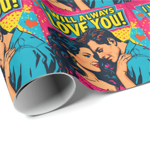 Pop Art Romantische Liebe Blau Magenta Gelb Geschenkpapier