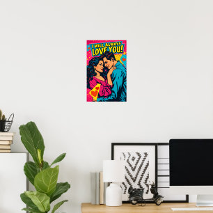 Pop Art Romantische Liebe Blau Magenta Gelb Poster