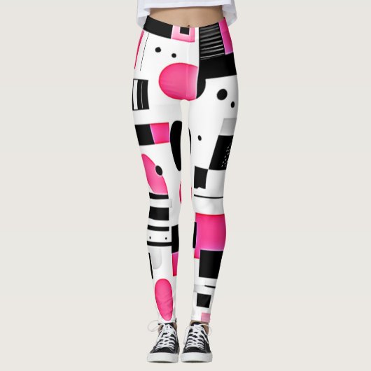 Pop-Art-Rosa-Geometrie-Design Leggings (Vorderseite)