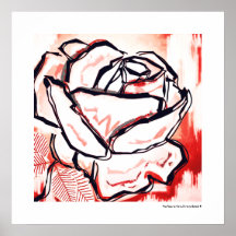 Pop Art Rote Rose Decorative Lineart Poster Print