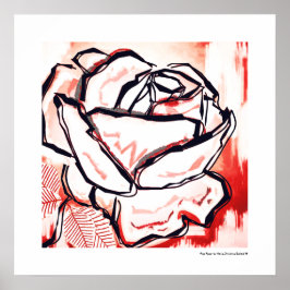 Pop Art Rote Rose Decorative Lineart Poster Print