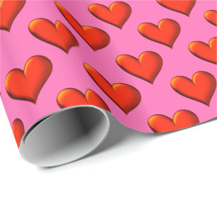 Pop-Art: Roter 3D-Metall-Look schattierte Herzen r Geschenkpapier