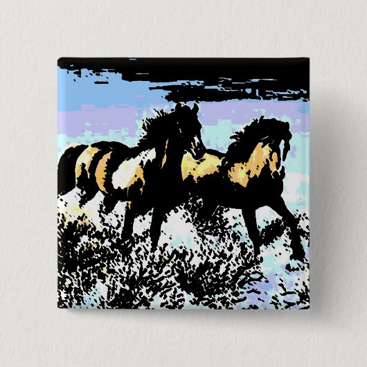 Pop Art Running Horses Button (Vorderseite)