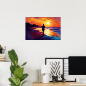 Pop Art Running on Sunset - Beach Jogger Art Poster (Heimbüro)