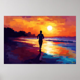 Pop Art Running on Sunset - Beach Jogger Art Poster