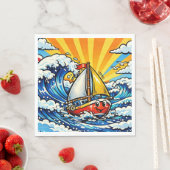 Pop art Sailboat Themed Boy's Birthday Serviette (Beispiel)