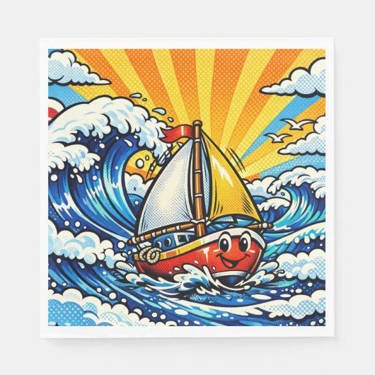 Pop art Sailboat Themed Boy's Birthday Serviette (Vorderseite)