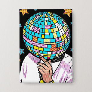 Pop-Art-Sänger Spiegelkugel Disco-Kugel Button