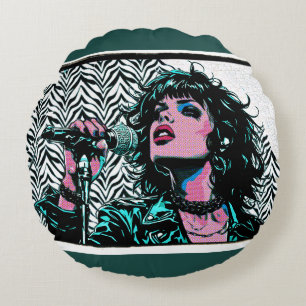 Pop-Art-Sänger Teal Pink Musiker Musikliebhaber  Rundes Kissen