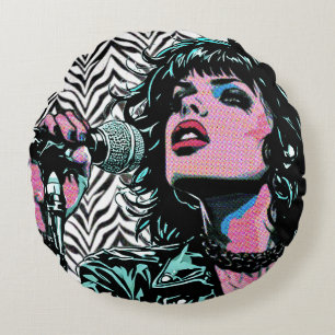 Pop-Art-Sängerin Teal Pink Punk-Rockerin Musiklieb Rundes Kissen
