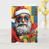 Pop Art Santa Card | Custom Collage Christmas Karte (Gelbe Blume)