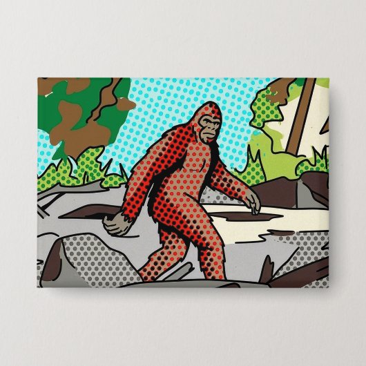 Pop Art Sasquatch Forest Comic Panel Graphic Button (Vorderseite)