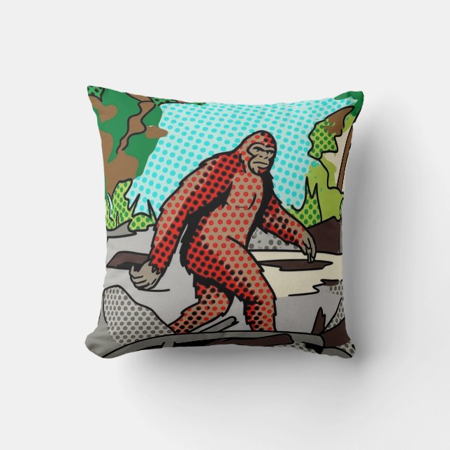 Pop Art Sasquatch Forest Comic Panel Graphic Kissen (Vorderseite)