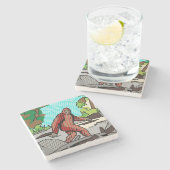 Pop Art Sasquatch Forest Comic Panel Graphic Steinuntersetzer (Seitenansicht)