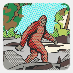 Pop Art Sasquatch Wald Comic Panel Grafik Quadratischer Aufkleber