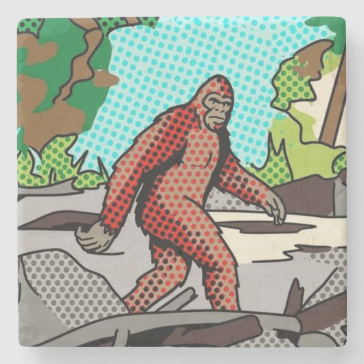 Pop Art Sasquatch Wald Comic Panel Grafik Steinuntersetzer (Vorderseite)