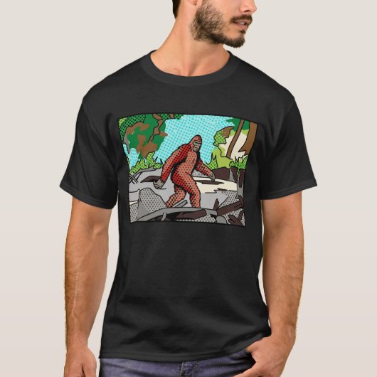 Pop Art Sasquatch Wald Comic Panel Grafik T-Shirt (Vorderseite)