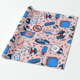 Pop-Art-Schallplattensammler-Musikliebhaber-vintag Geschenkpapier