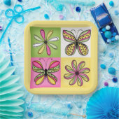 Pop-Art-Schmetterlinge und Blumen Pappteller (Party)
