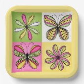 Pop-Art-Schmetterlinge und Blumen Pappteller (Vorderseite)
