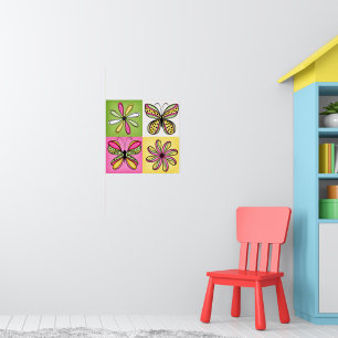 Pop-Art-Schmetterlinge und Blumen Poster