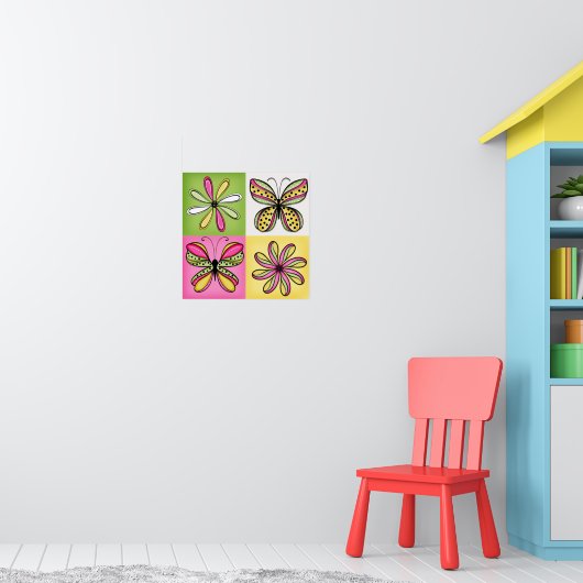 Pop-Art-Schmetterlinge und Blumen Poster (Kinderzimmer 1)