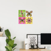 Pop-Art-Schmetterlinge und Blumen Poster (Heimbüro)