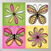 Pop-Art-Schmetterlinge und Blumen Poster (Vorne)
