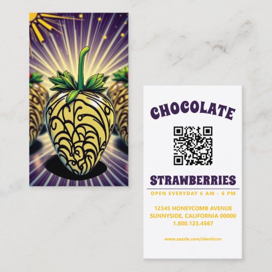 Pop-Art-Schokoladen-Erdbeere mit QR-Code Visitenkarte (Vorne/Hinten)