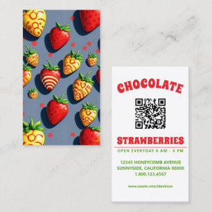 Pop-Art-Schokoladen-Erdbeeren mit QR-Code Visitenkarte