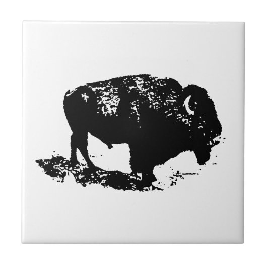 Pop Art Schwarz-weiß Buffalo Bison Silhouette Fliese (Vorderseite)