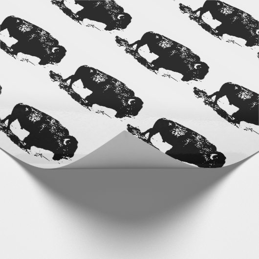 Pop Art Schwarz-weiß Buffalo Bison Silhouette Geschenkpapier (Ecke)