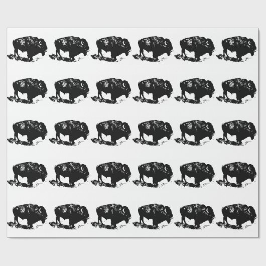 Pop Art Schwarz-weiß Buffalo Bison Silhouette Geschenkpapier (Flach)