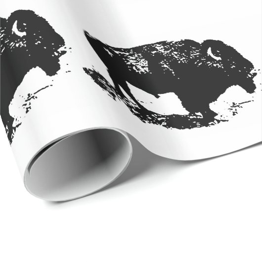 Pop Art Schwarz-weiß Buffalo Bison Silhouette Geschenkpapier (Rolleneckpunkt)