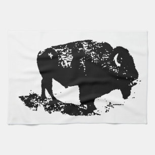 Pop Art Schwarz-weiß Buffalo Bison Silhouette Handtuch