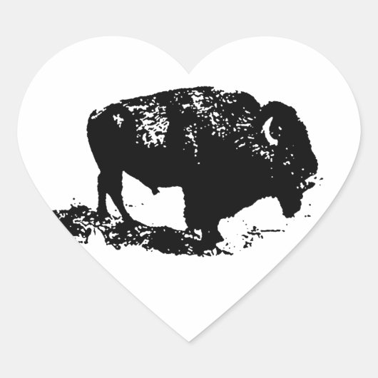 Pop Art Schwarz-weiß Buffalo Bison Silhouette Herz-Aufkleber (Vorderseite)