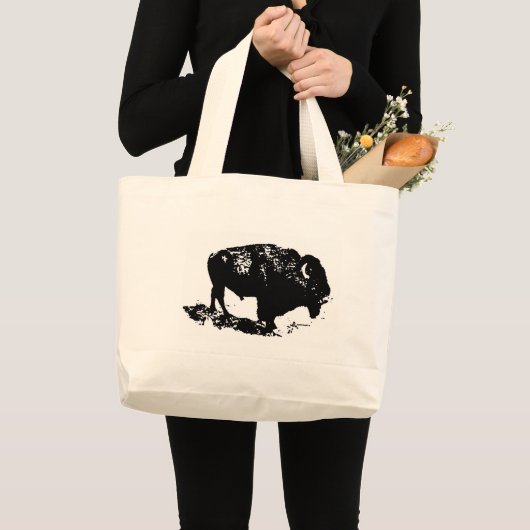 Pop Art Schwarz-weiß Buffalo Bison Silhouette Jumbo Stoffbeutel (Vorderseite (Produkt))